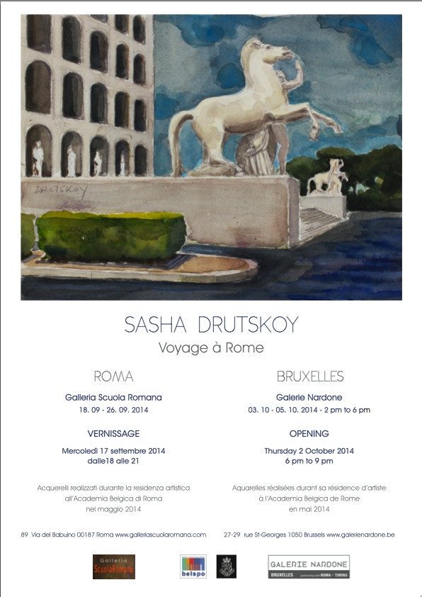 Affiche. Exposition « Voyage à Rome » de Sacha Drutskoy. Galerie Nardone à Ixelles. 2014-10-02